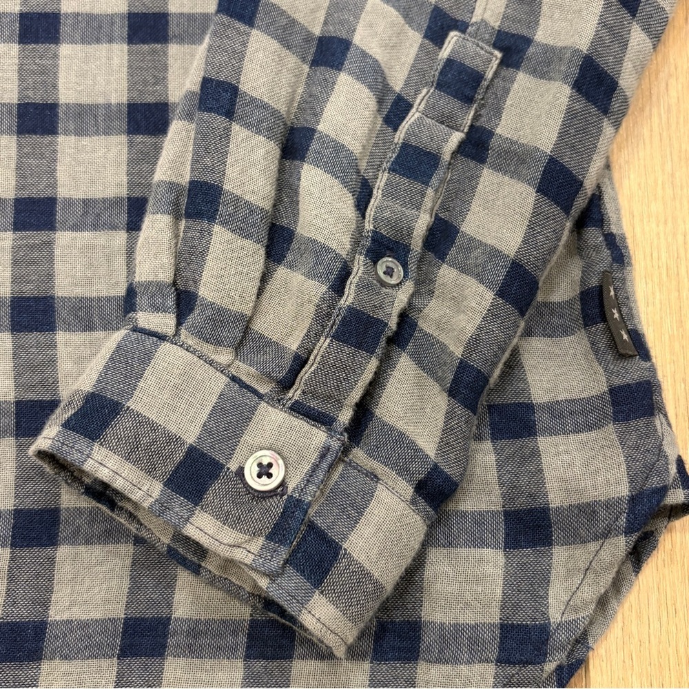 🌟JOHN VARVATOS🌟 DALE DOUBLEFACE PLAID BUTTON FRONT SHIRT NAVY / GREY SZ L - Picture 5 of 11